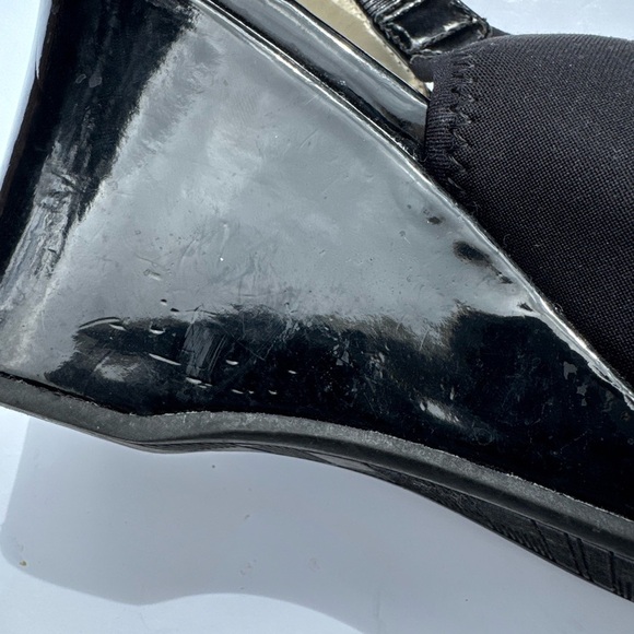 Anne Kline SZ 8.5M Slingback buckle Patent Leather Wedge Black Peep Open Toe - Picture 6 of 12